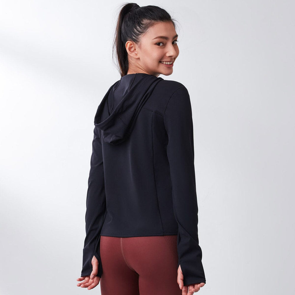 Effortless UV Protection Yoga Slim Fit Long Sleeve Hoodies Tops Her own words SPORTS Black XS 