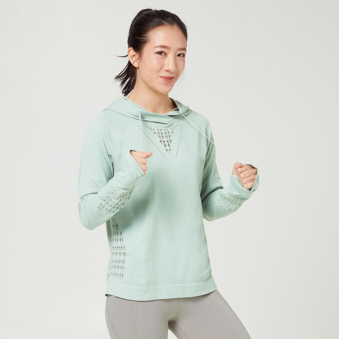 Liftstyle Seamless Hoodie Tops Sweat Float Aqua Gray S/M 